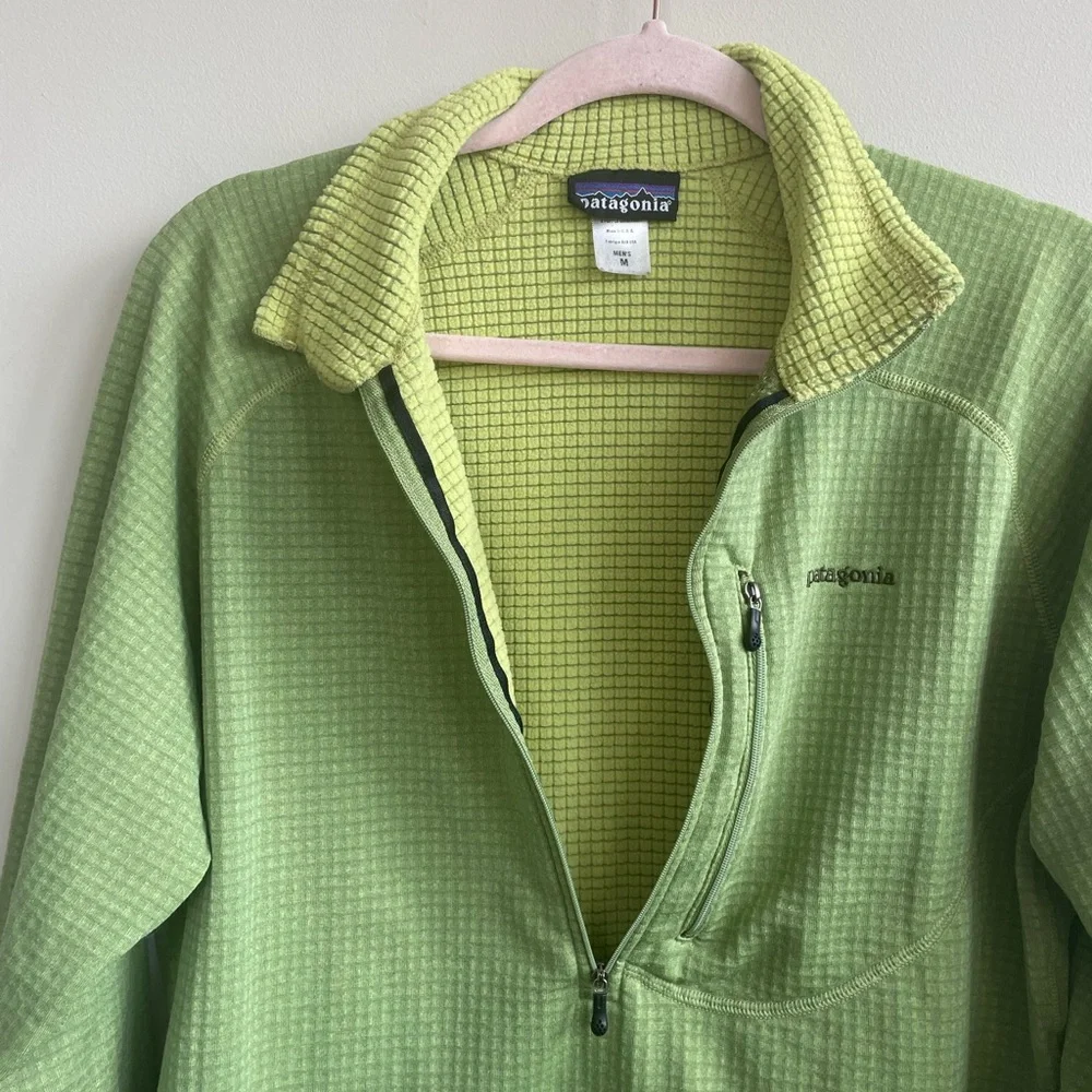 Patagonia Men’s R1 Pullover Half Zip Lime Green Grid Fleece Lined Jacket - Picture 7 of 8